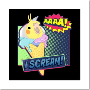 Ice Cream I scream Cockatiel Comic Posters and Art